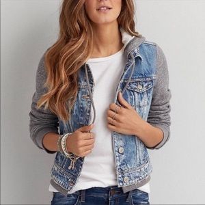 American Eagle • Denim Sweatshirt Sleeve Jacket